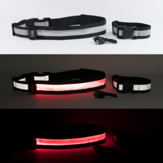 Liio Luxe Red: LED USB rechargeable illuminating reflective modular strap/band system