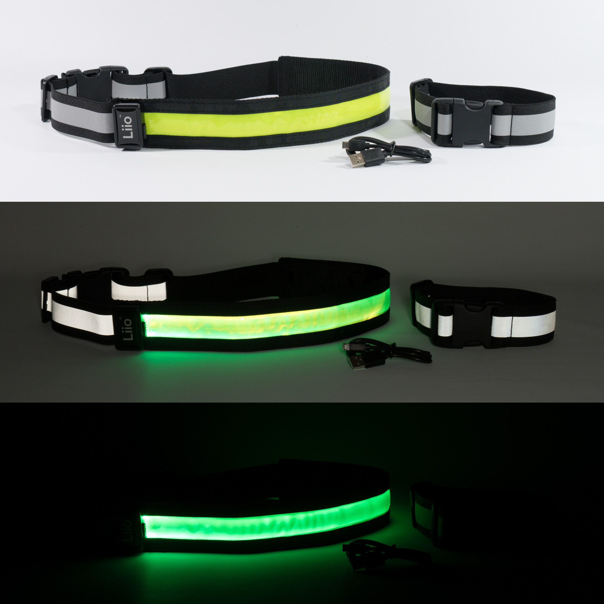 Liio Standard Green: LED USB rechargeable illuminating reflective modular  strap/band system – Liio