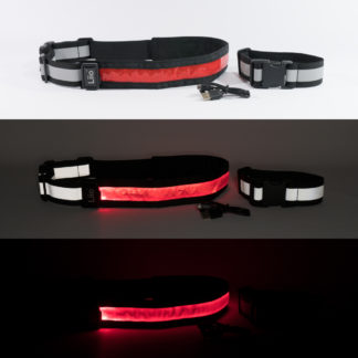 Liio Standard Red: LED USB rechargeable illuminating reflective modular strap/band system